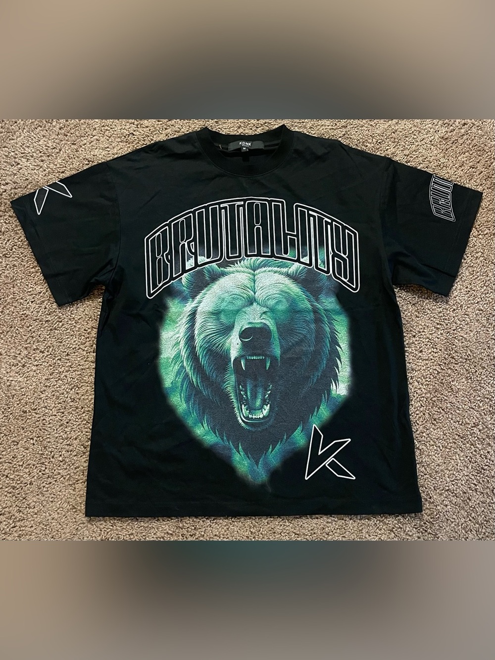 KDNK Brutality Black Graphic Bear Tee NWOT